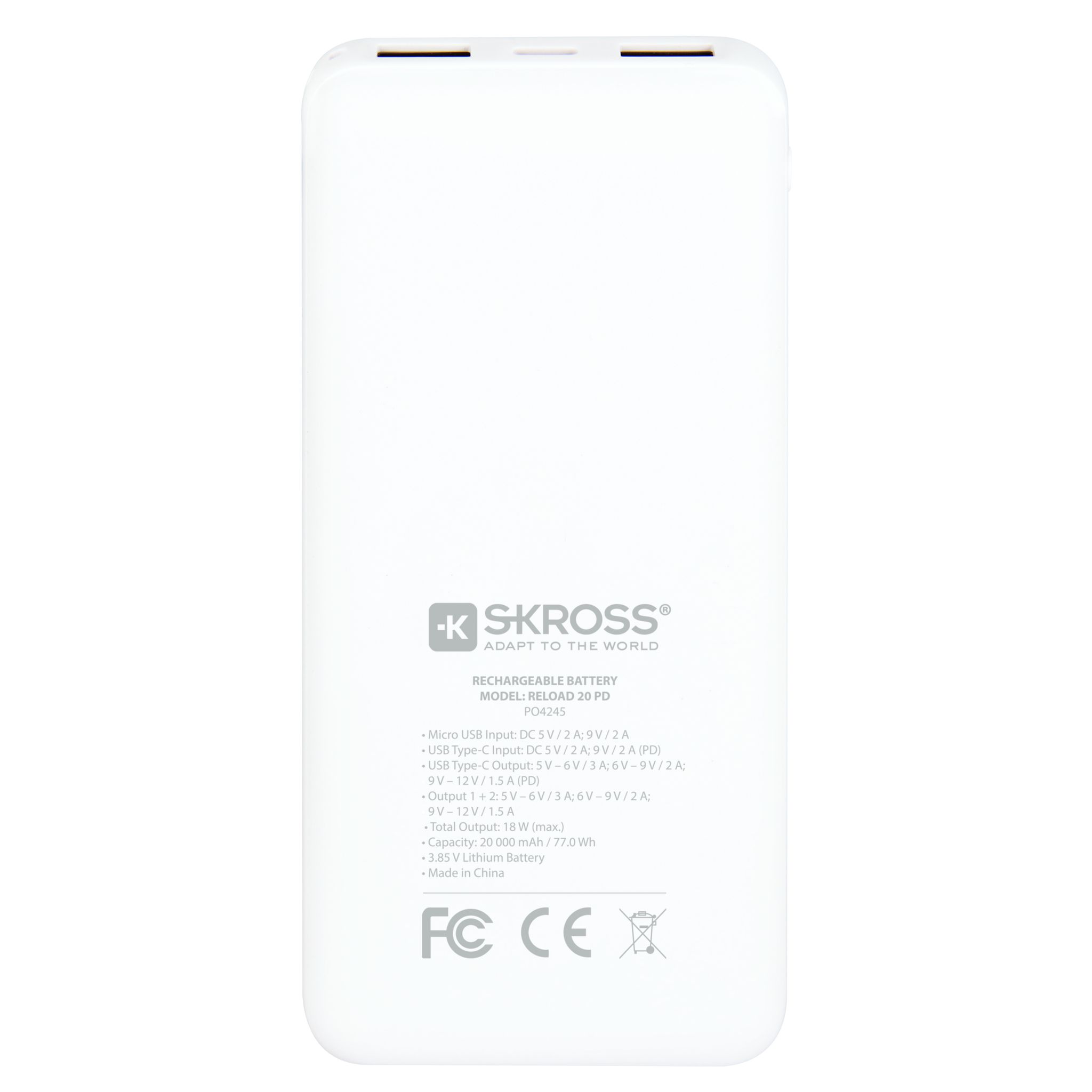 Powerbank RELOAD 20 PD - Kapazität: 20000mAh/74Wh, USB-C PD (fast charge), inkl. Micro USB Kabel, vorgeladen, weiss