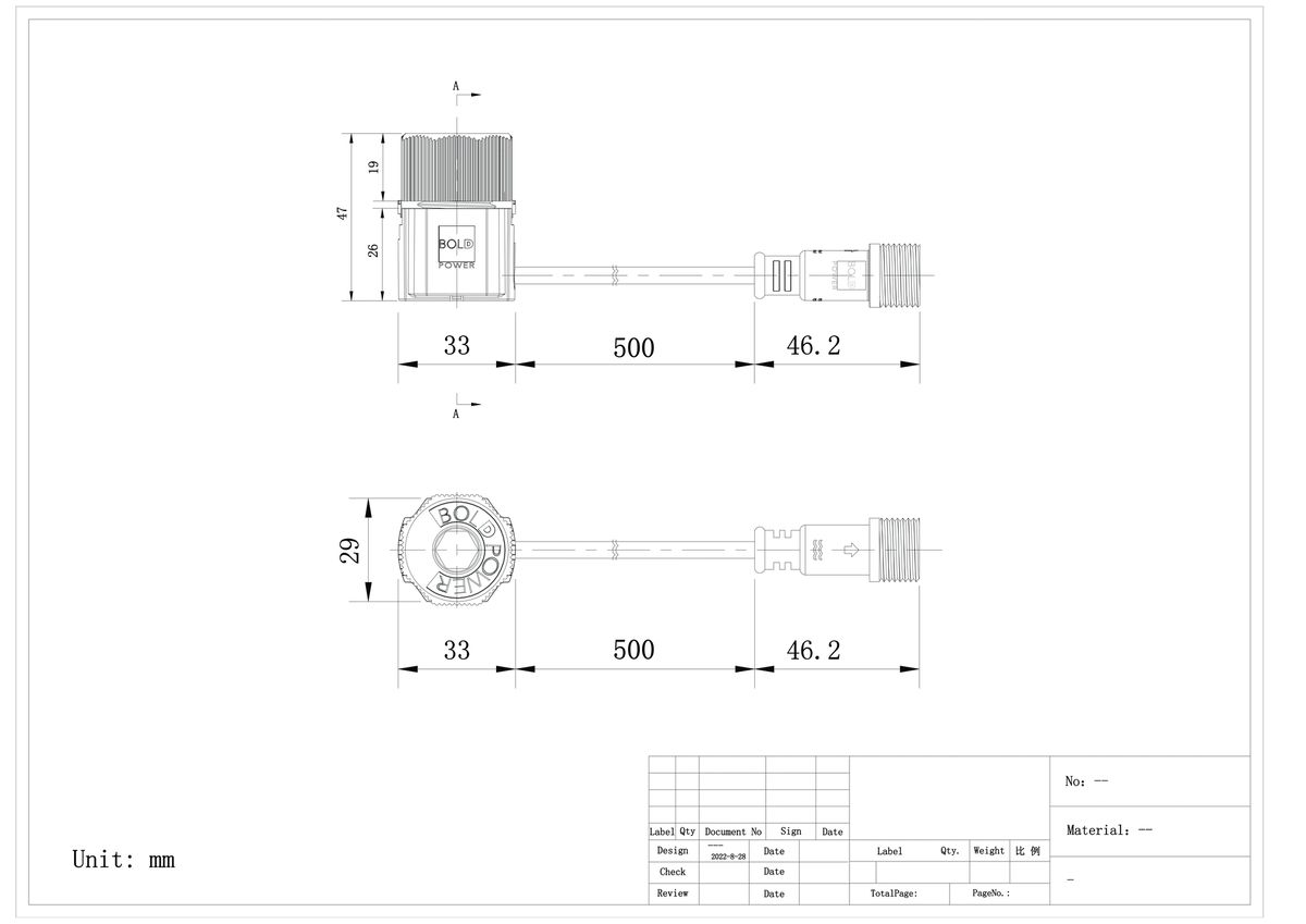 Playlight 24V Verbinder M18 (0.50m) - 1-Weg-Leiter mit M18-Stecker