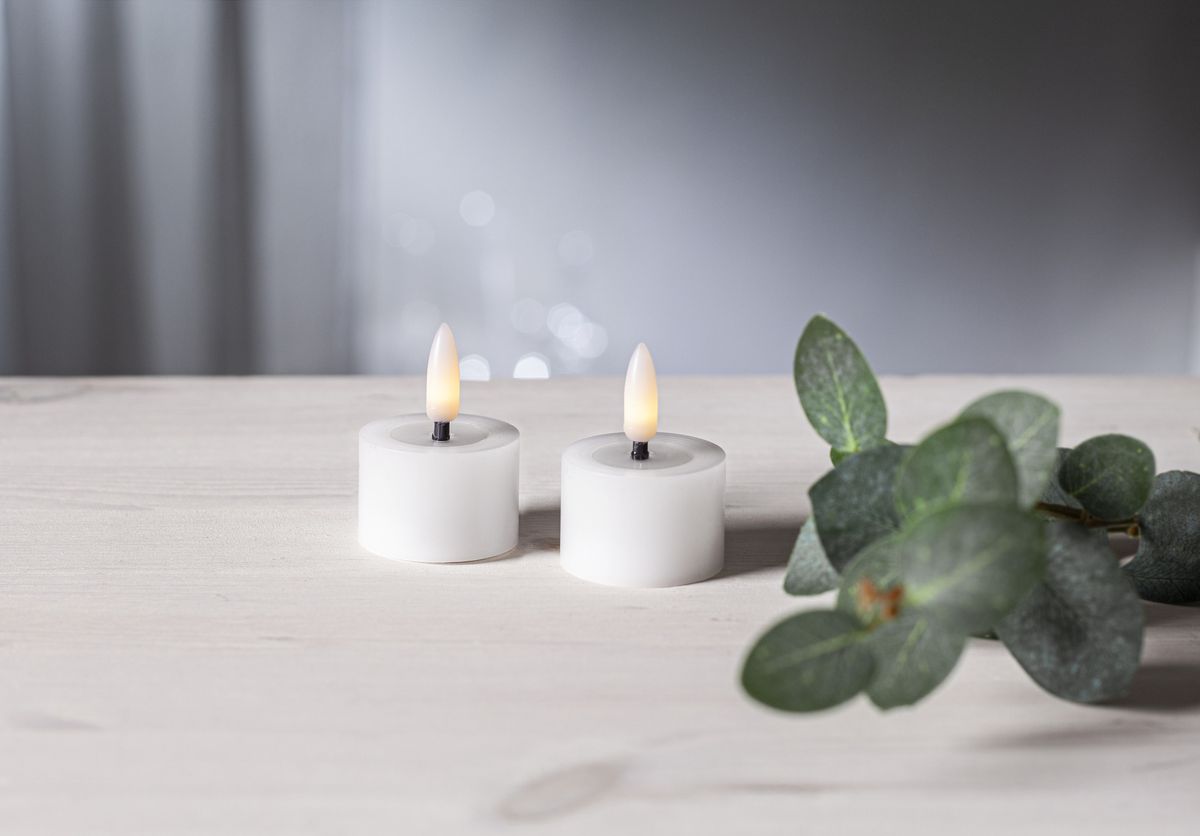 LED Teelicht 2 Pack Flamme Flow - Indoor, Weiss, 5cm  Höhe, Timerfunktion