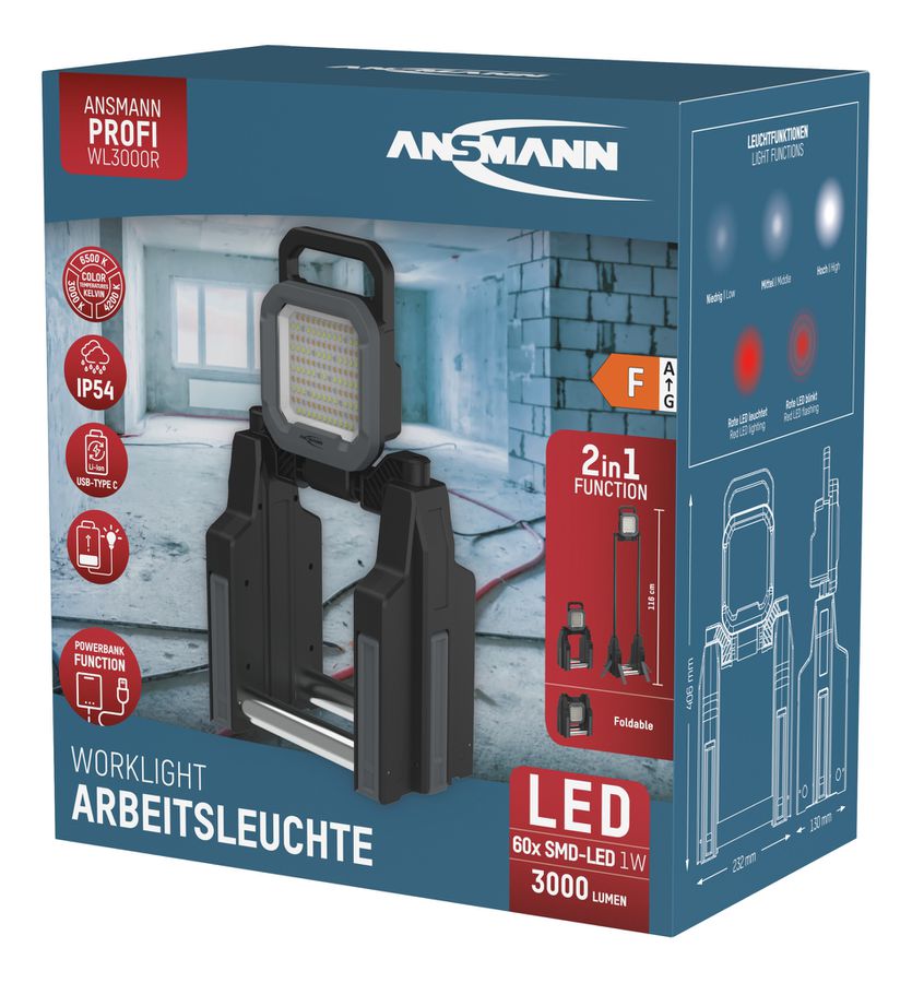 Arbeitsleuchte Teleskop WL3000R - 60W, 3000lm, IP54