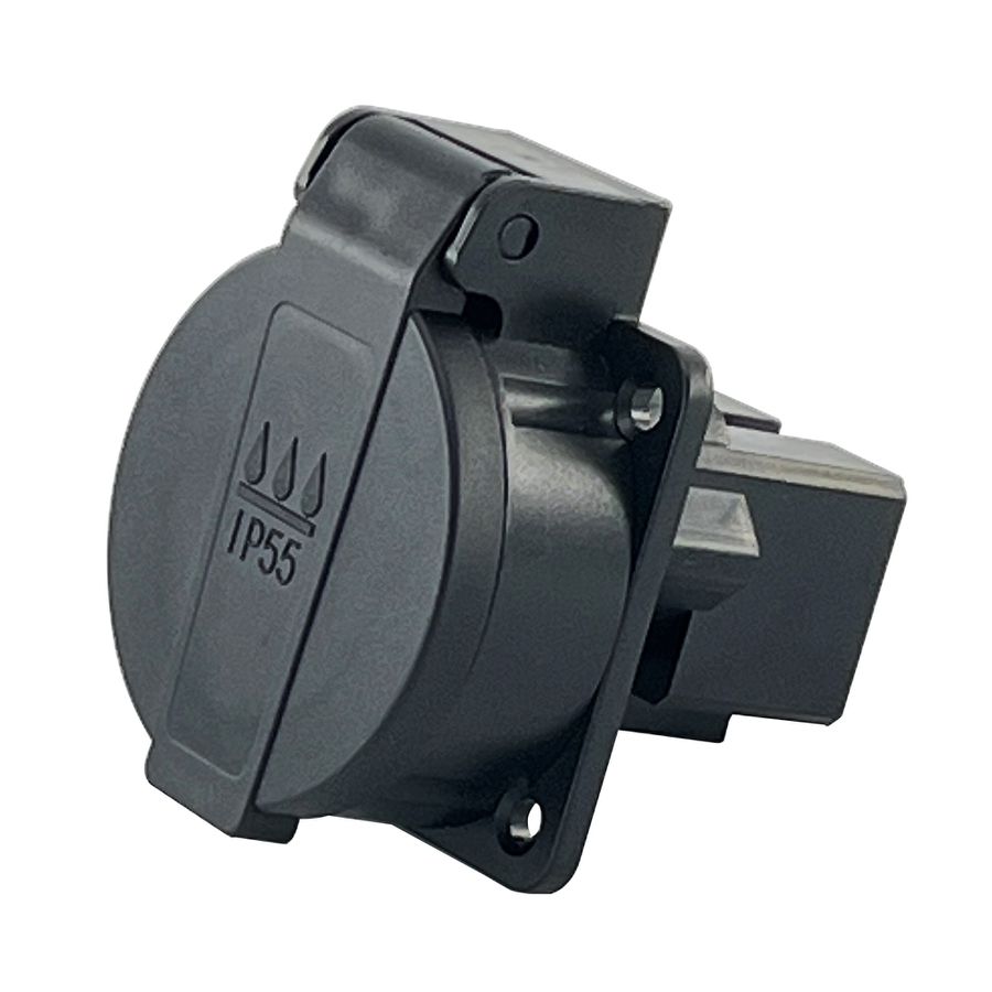 IP55 Montagesteckdose Typ 13 - Steckdose T.13 einzeln zum montieren, Klappdeckel, 250V - 10A / max. 2500W, IP55 geschützt, S+