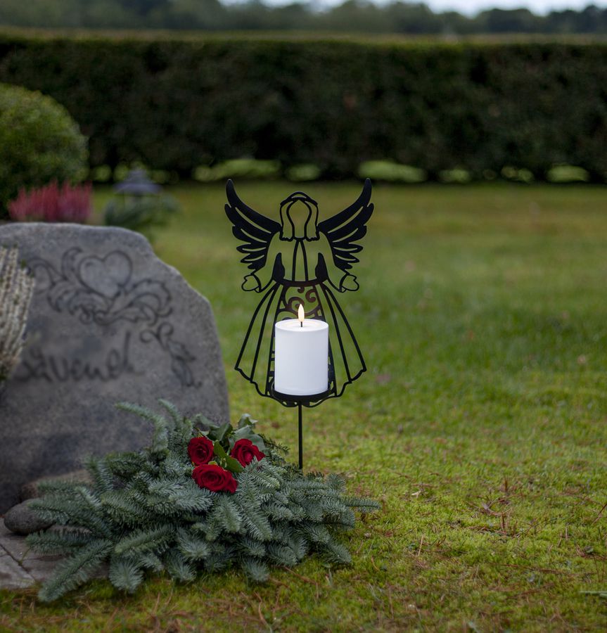 LED Memorial Kerze Flamme Deco - Indoor, Outdoor, Schwarz, 48.00 cm Höhe, Timerfunktion