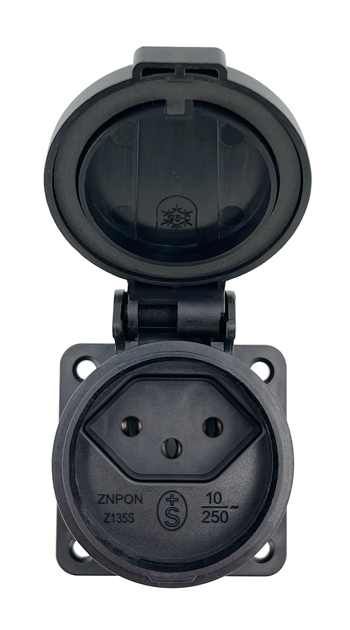IP55 Montagesteckdose Typ 13 - Steckdose T.13 einzeln zum montieren, Klappdeckel, 250V - 10A / max. 2500W, IP55 geschützt, S+