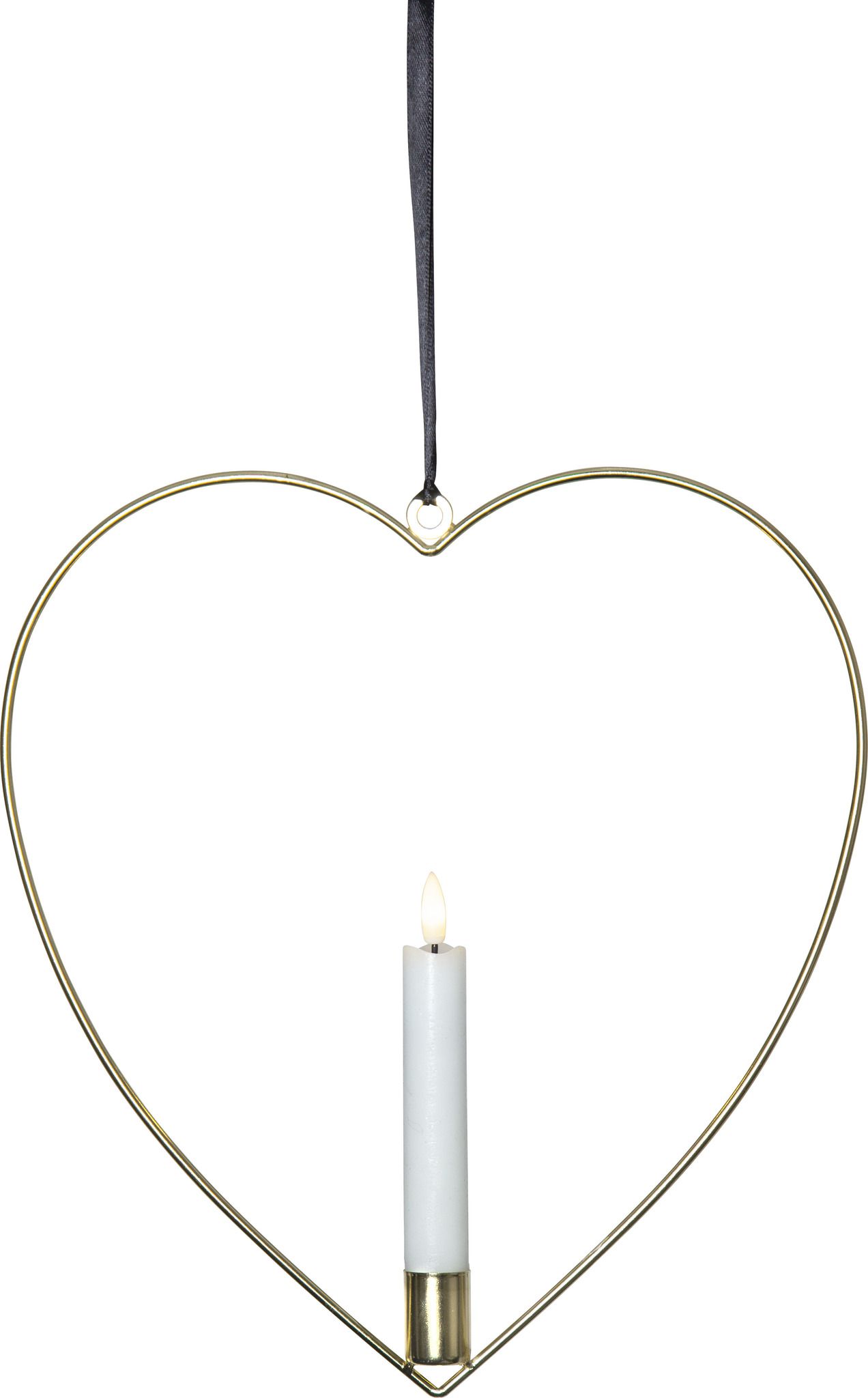Indoor Dekoration Flamme Heart - Indoor, Messing, 28 cm Höhe, Timerfunktion