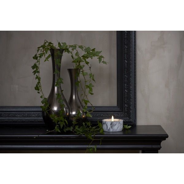LED Pillar Kerze Flamme Marble - Indoor, Grau, 7.5cm, Timerfunktion