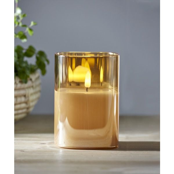 LED Pillar Kerze Flamme - Indoor, Bernstein, 12.5cm Höhe, Timerfunktion