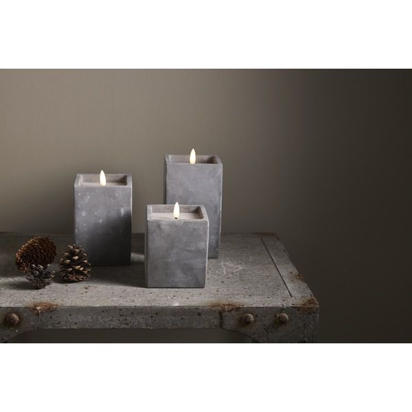 LED Pillar Kerze Flamme Cem - Indoor, Grau, 16.5 cm höhe, Timerfunktion