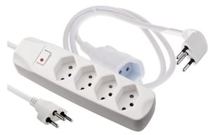 Steckdosenleiste Set mit Verlängerungskabel - 4xT13,Kabel 1.5m, H05VV-F 3G1mm2, weiss,3.0m Verlängerungskabel