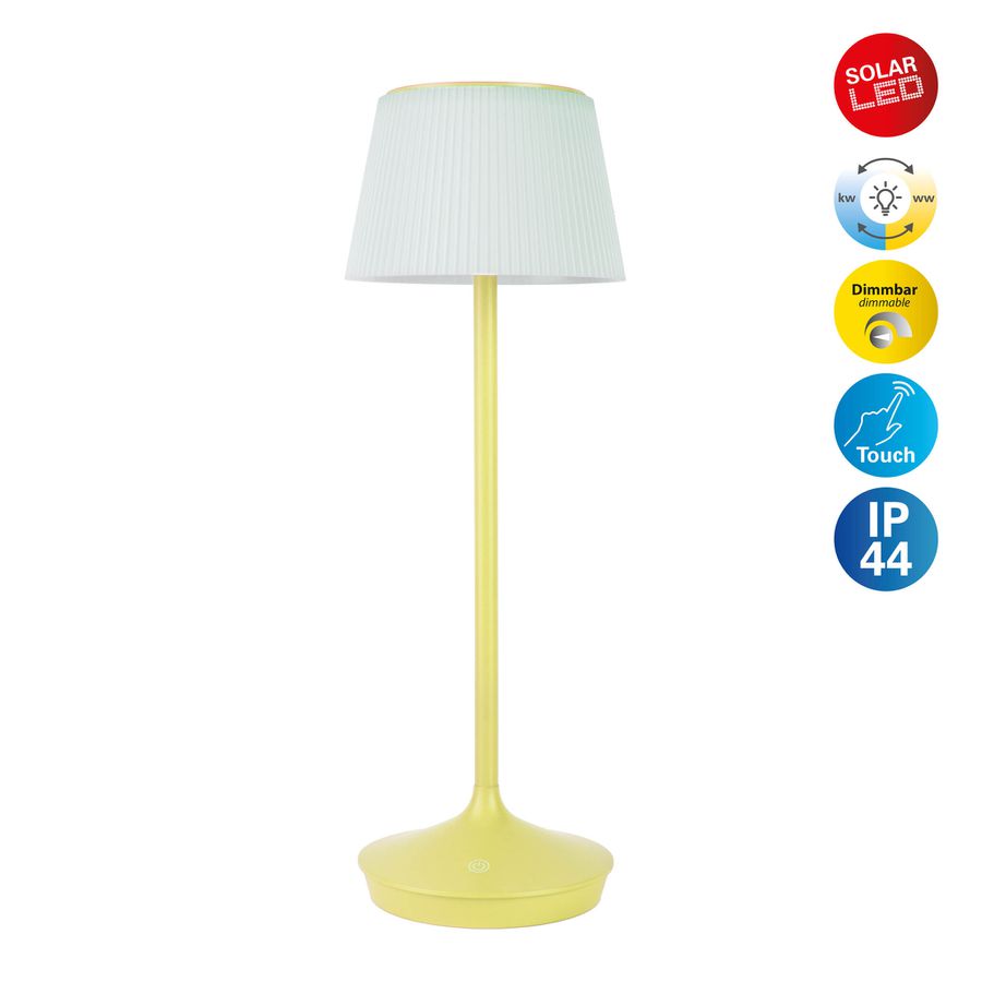 Solar- Akkutischleuchte EMMI gelb inkl. CCT  Touch H: 38 cm - LED-Modul, 3W, IP44