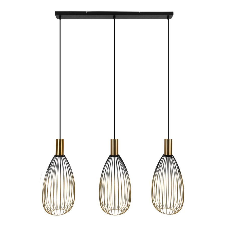 3er Pendelleuchte  WIRELLA  L: 90cm schwarz/gold - IP20, GU10, Schwarz-Gold