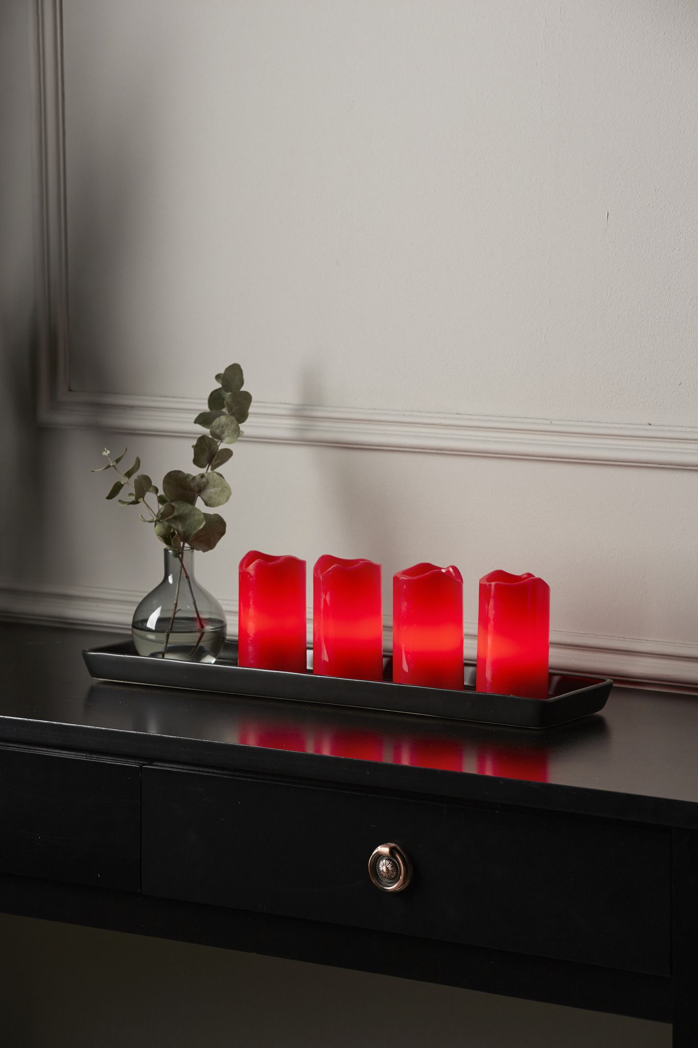 Bougie de cire à LED 4-Set Advent - Indoor, Rot, 10cm Höhe, Timerfunktion