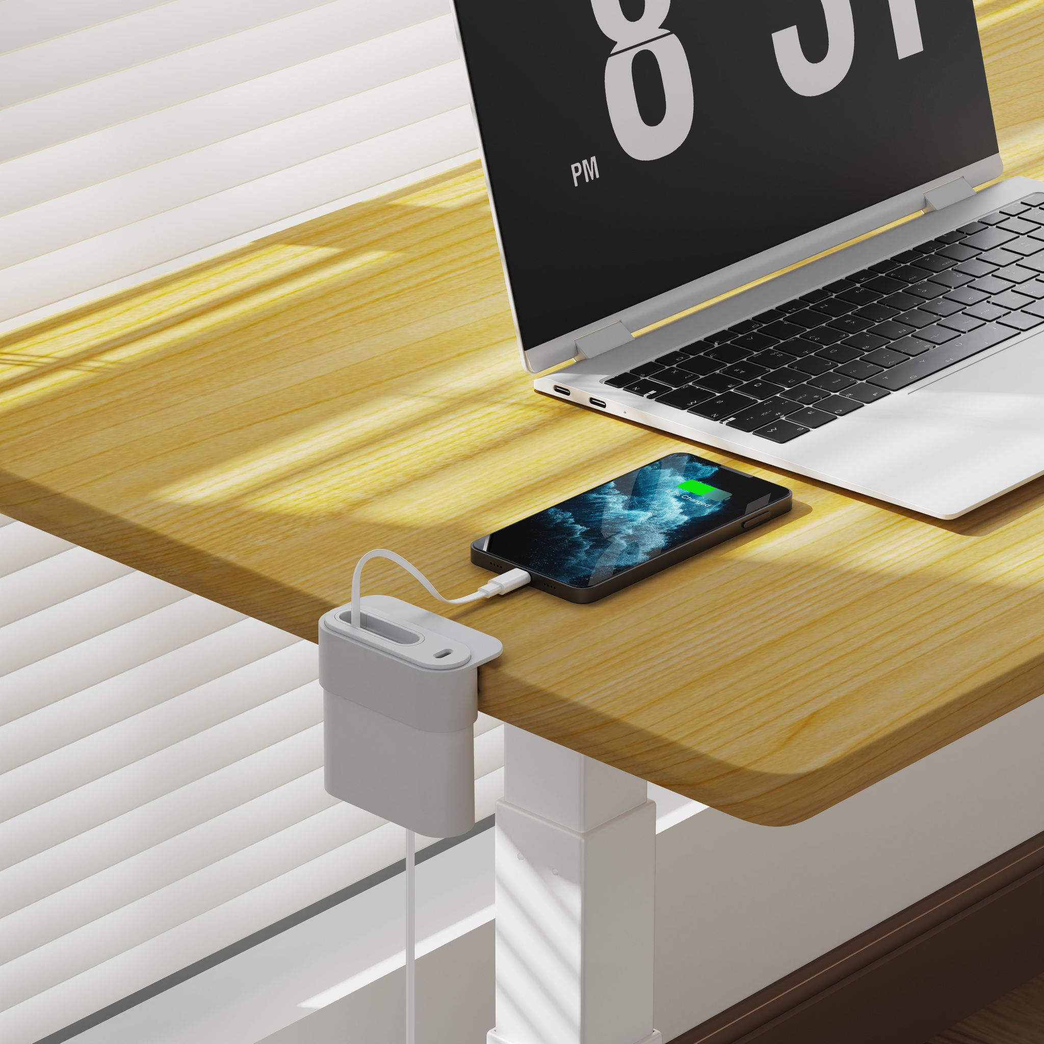 Mini Desktop Charger USB A+C PD20W Weiss - mit ausziehbarem USB-C Kabel