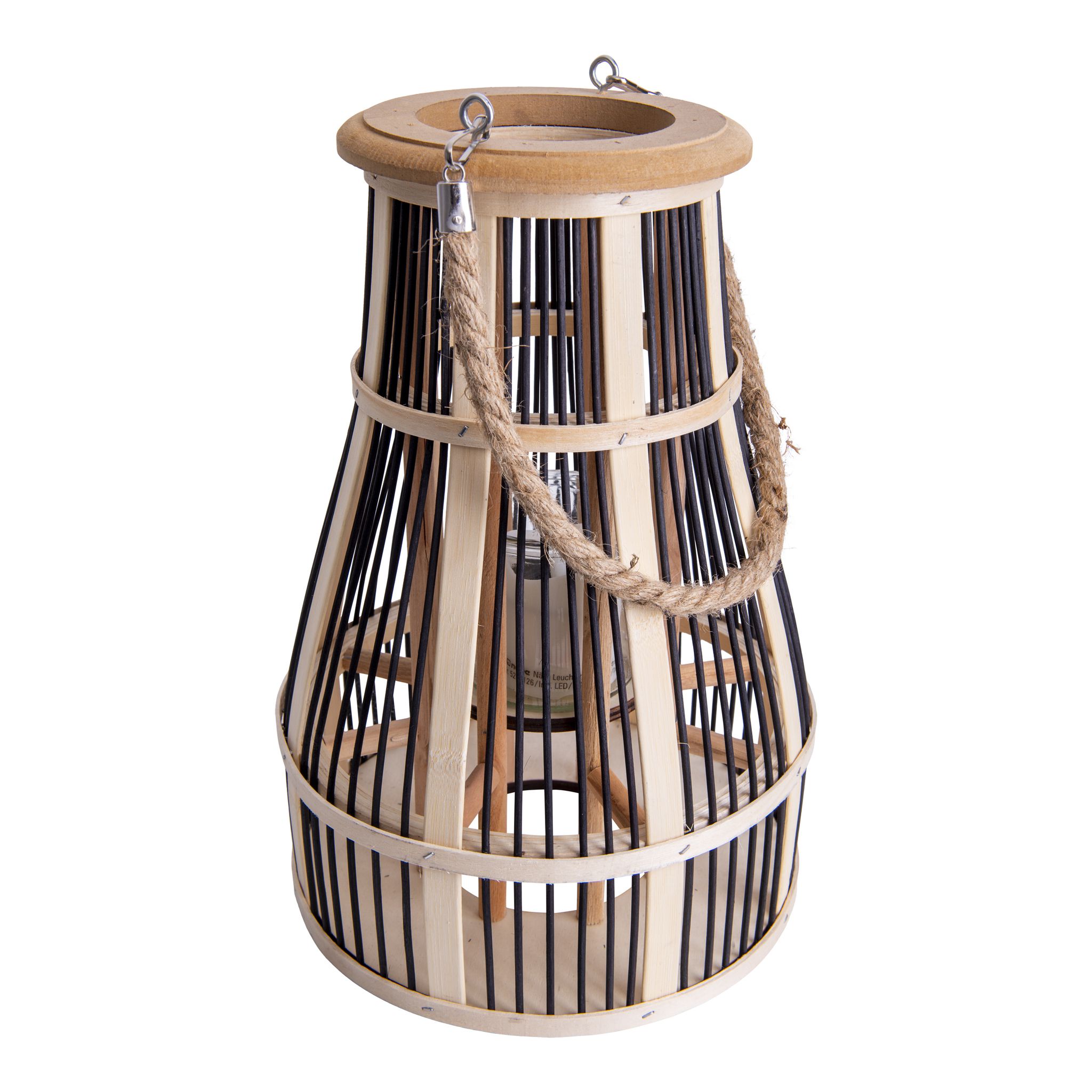 Dekoleuchte Korb schwarz natur h: 34,5cm incl. Solar-LED-Kerze - LED wechselbar, IP44