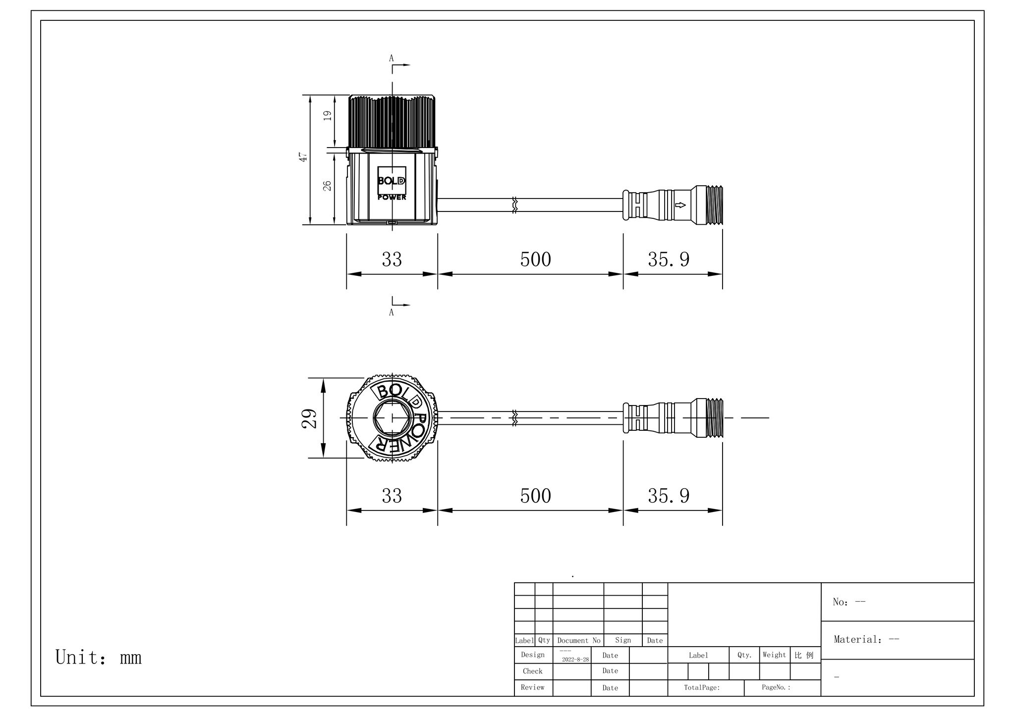 Playlight 24V Leuchtenverbinder M12 (0.50m) - 1-Weg-Leitungsgerät mit M12-Buchse