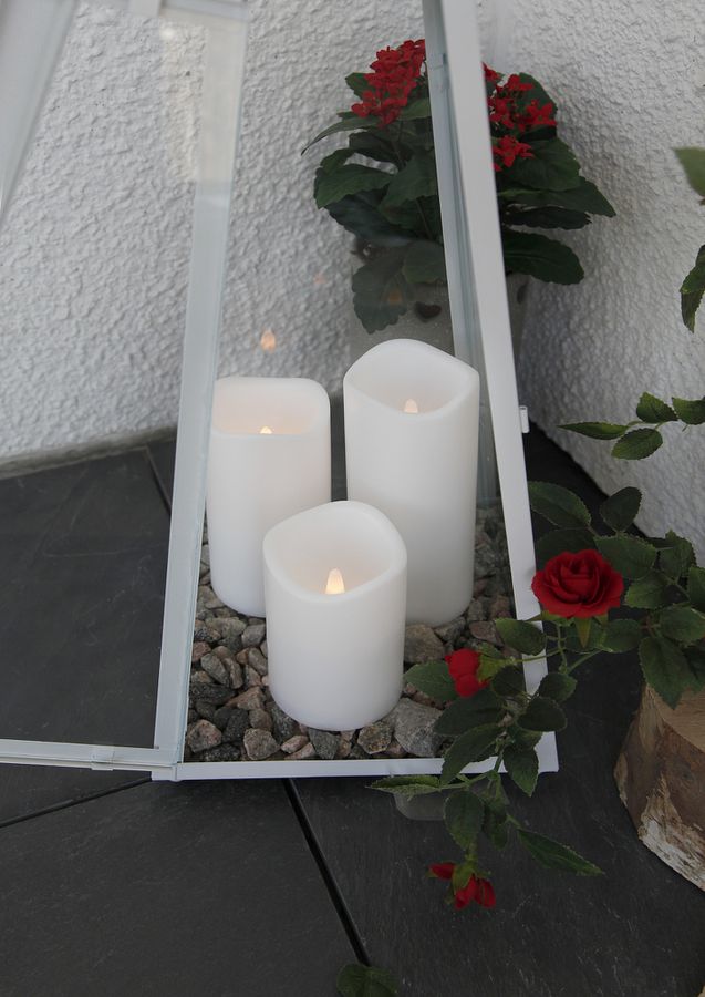 LED Pillar Kerze 3er Pack Paul - Outdoor, Weiss, 18cm Höhe, Timerfunktion