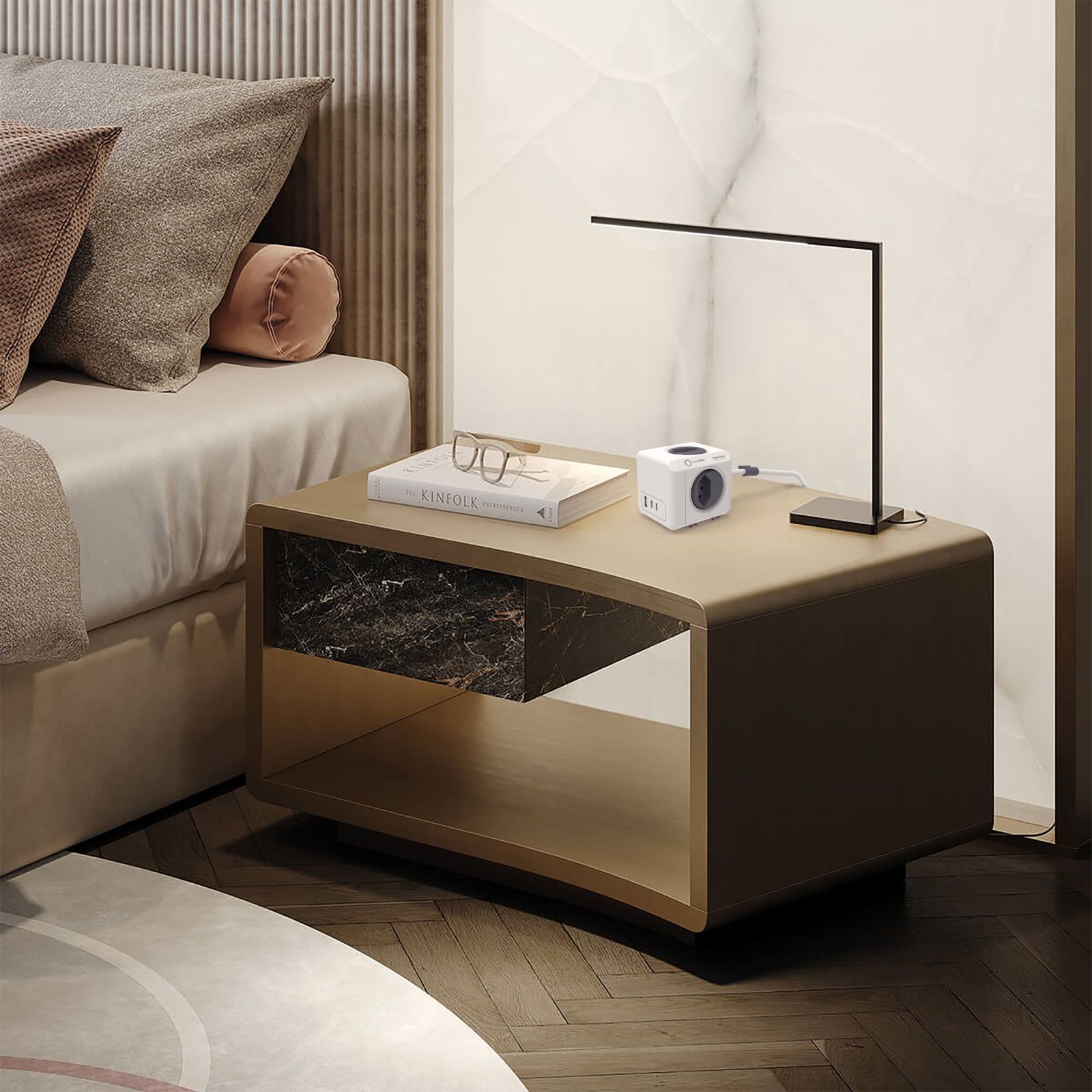 PowerCube 35W PD AC - 4x T13, 2x USB-C / 1x USB-A PD 35W, 1.5m Kabel, weiss/grau