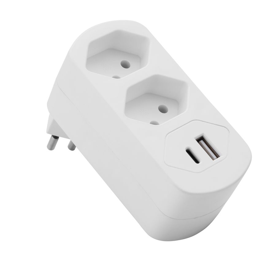 Abzweigstecker MOVE 2xT13 weiss - 270° mit USB PD30W weiss (offen)