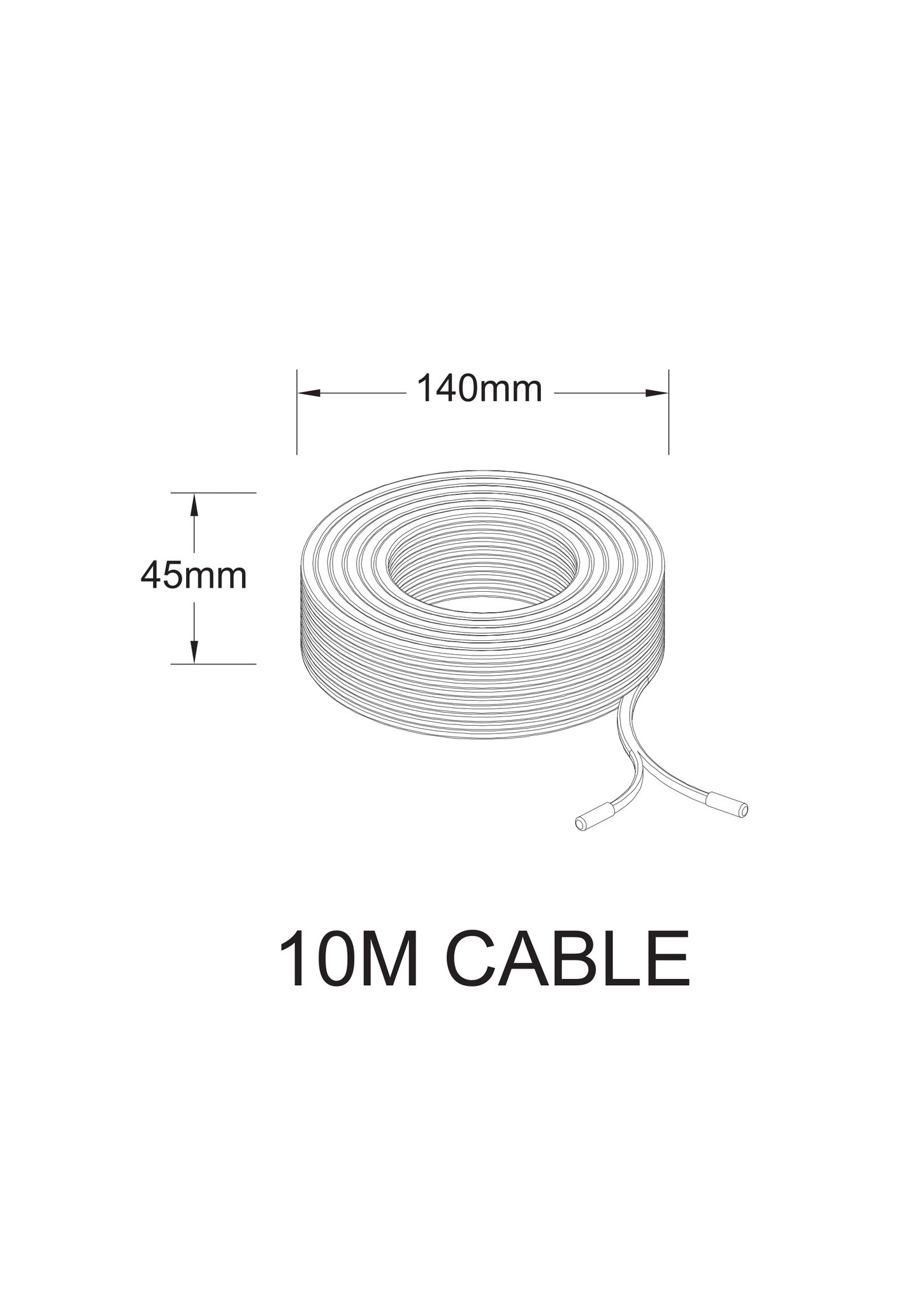 24V Kabel 10m - 24V DC, max 240W, IP67, L=10m, schwarz. inkl. 4 Endkappen
