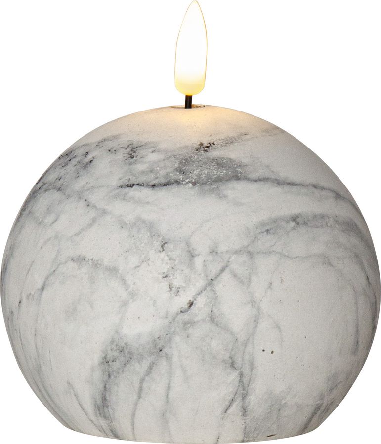 LED Pillar Kerze Flamme Marble - Indoor, Grau, 12 cm höhe, Timerfunktion
