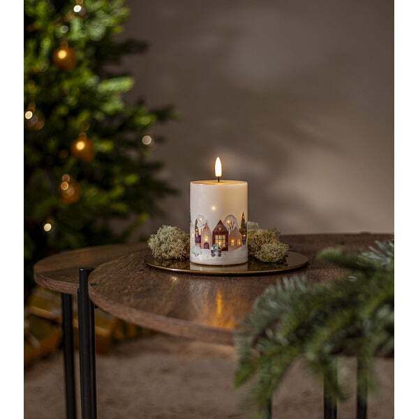 LED Pillar Kerze Flamme Winterland - Indoor, 12.5 cm Höhe,Timerfunktion