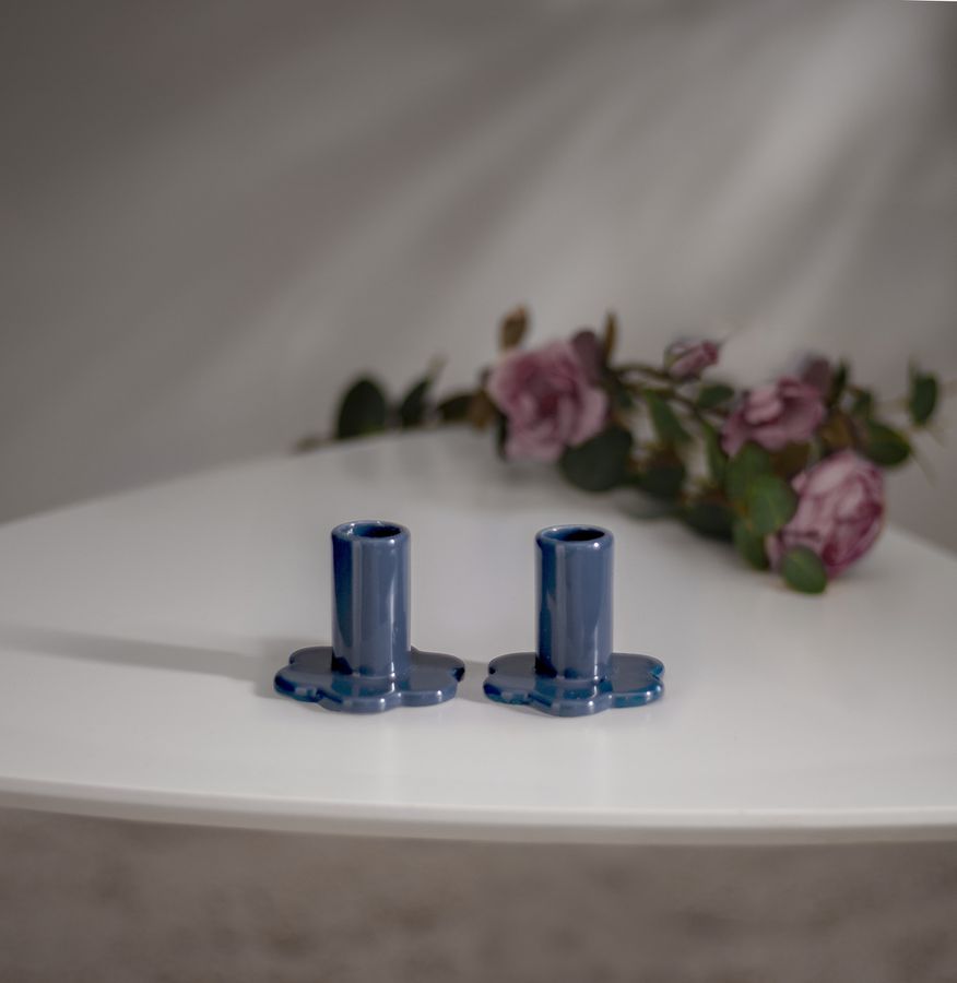 Kerzenhalter 2-p Bloom - Indoor, Blau, 6.00cm Höhe