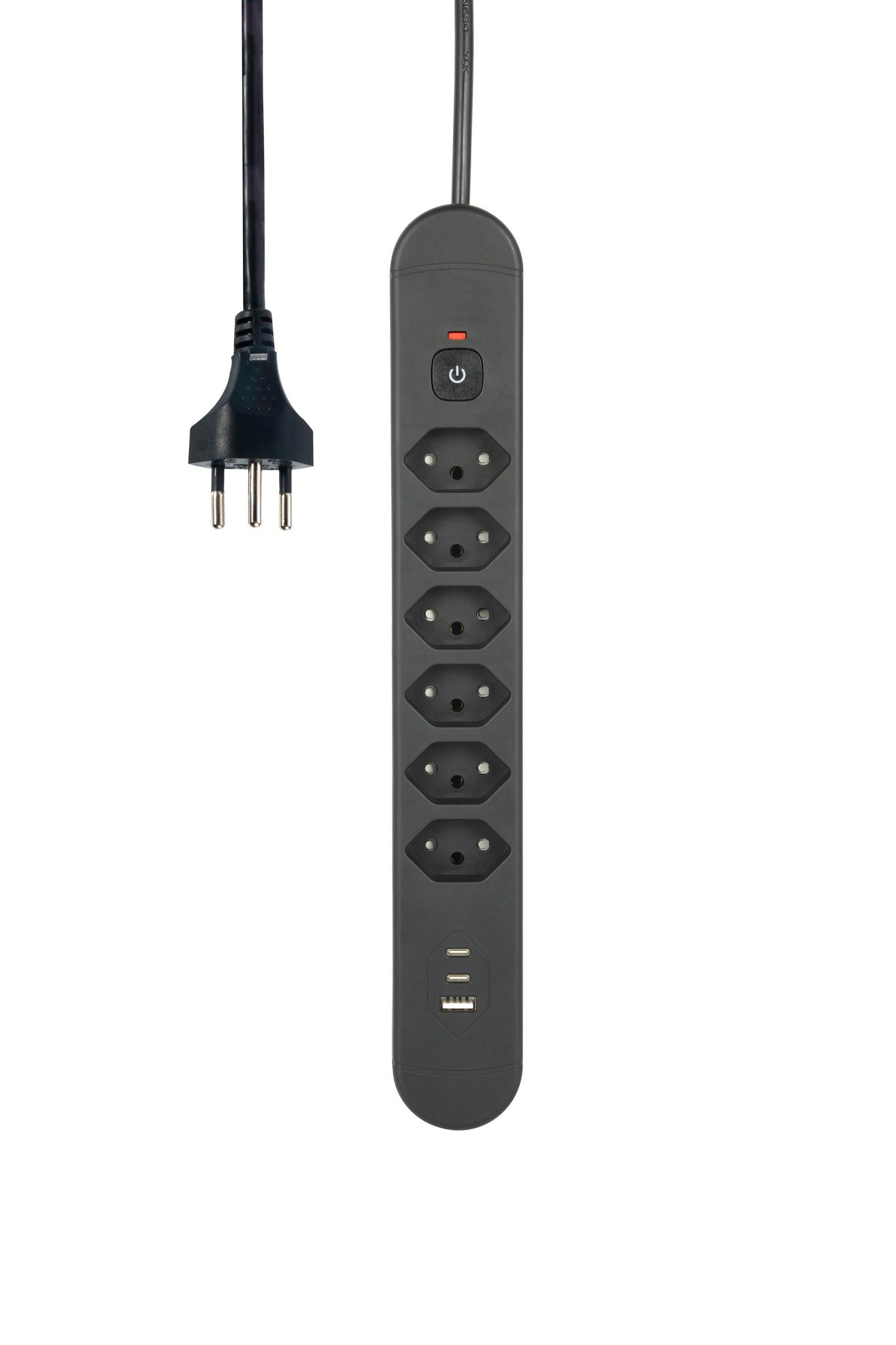 Steckdosenleiste Re:Life USB - 6x T13. 2x USB-C + 1x USB-A, 1.8m Kabel, schwarz