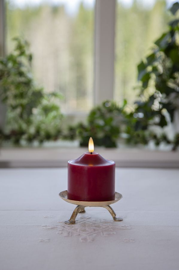 LED Pillar Kerze Flamme - Indoor, Rot, 9.5cm Höhe, Timerfunktion