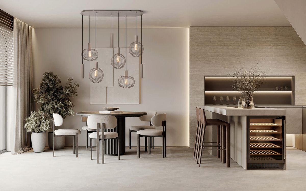 8er Pendelleuchte  TARELLIO  L: 122cm beige - IP20, E27, Beige