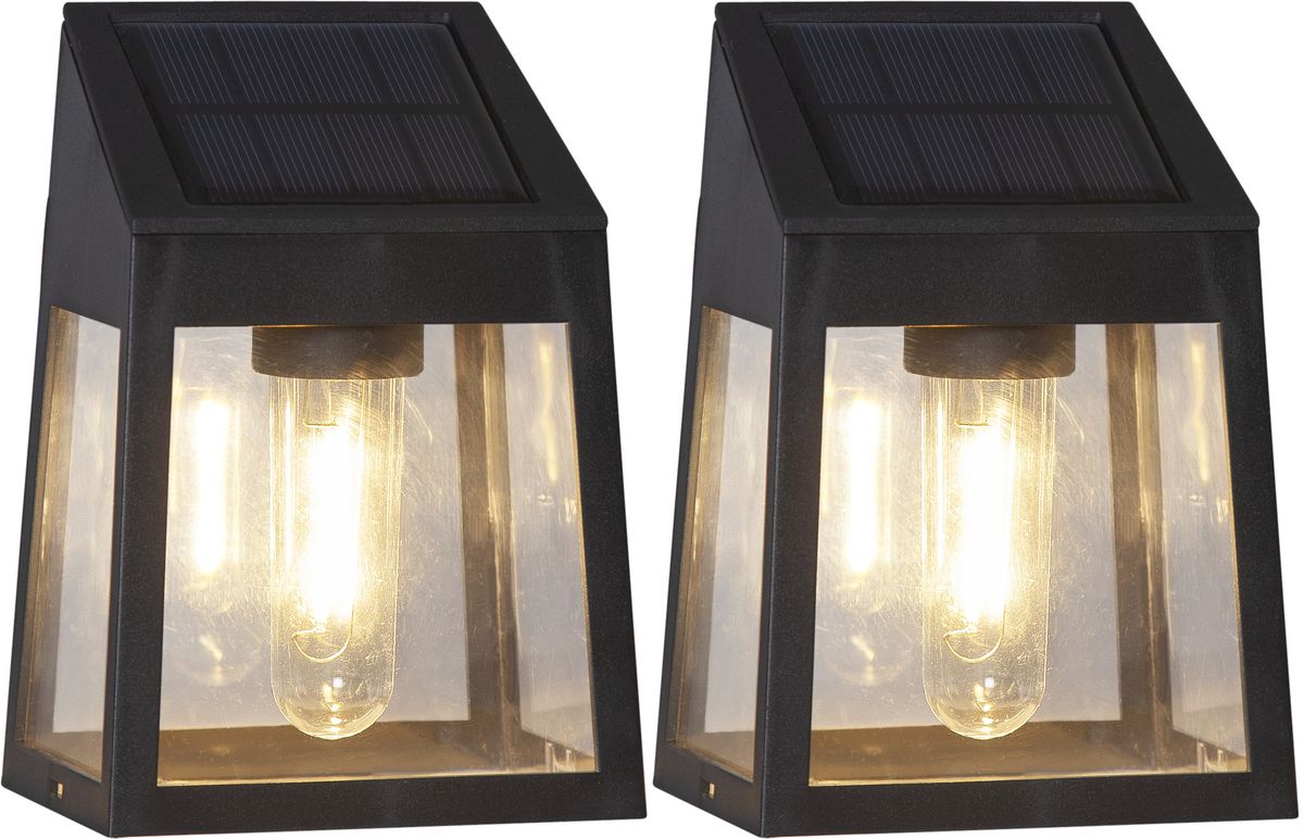 Solar Wall Laterne 2-p Wally Filament - IP44, Warmweiss, Dämmerungssensor