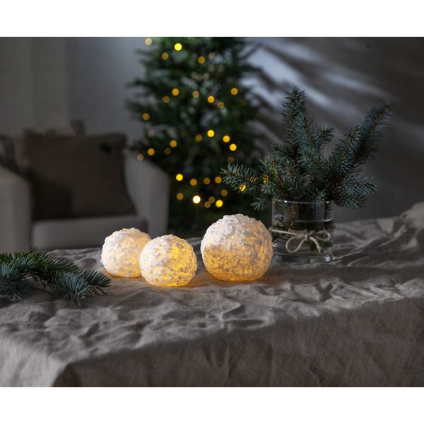 LED Pillar Kerze Snowball - Indoor, Weiss, 9 cm höhe, Timerfunktion