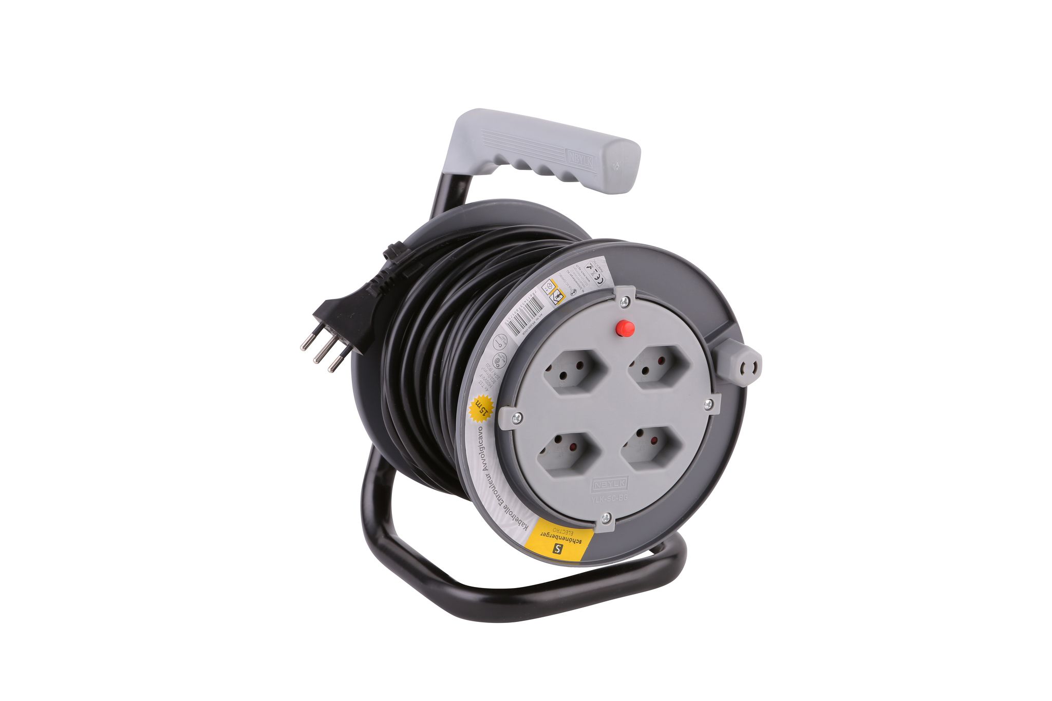 Kabelrolle COLOR - 4x T.13, 15m Kabel H05VV-F-3G1mm2, grau, Thermoschutz, IP20