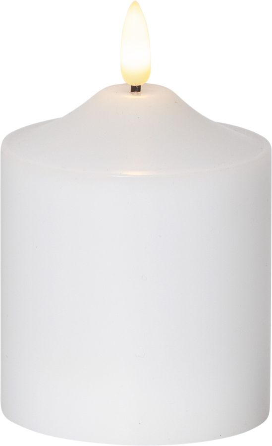 LED Pillar Kerze Flamme - Indoor, Weiss, 12cm Höhe, Timerfunktion