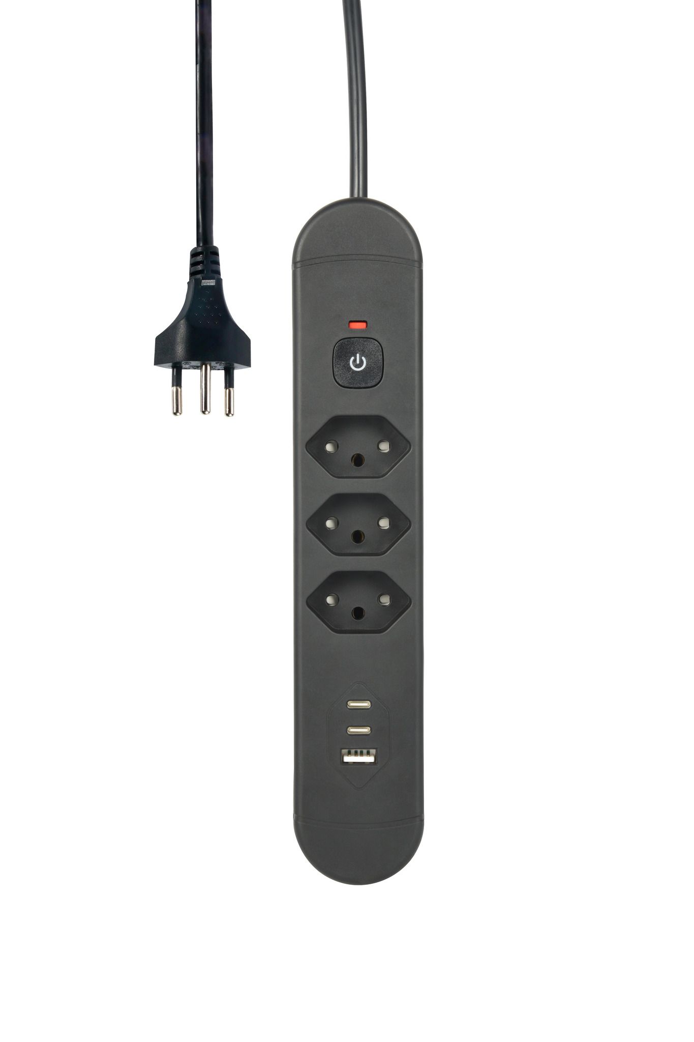 Steckdosenleiste Re:Life USB - 3x T13. 2x USB-C + 1x USB-A, 1.8m Kabel, schwarz