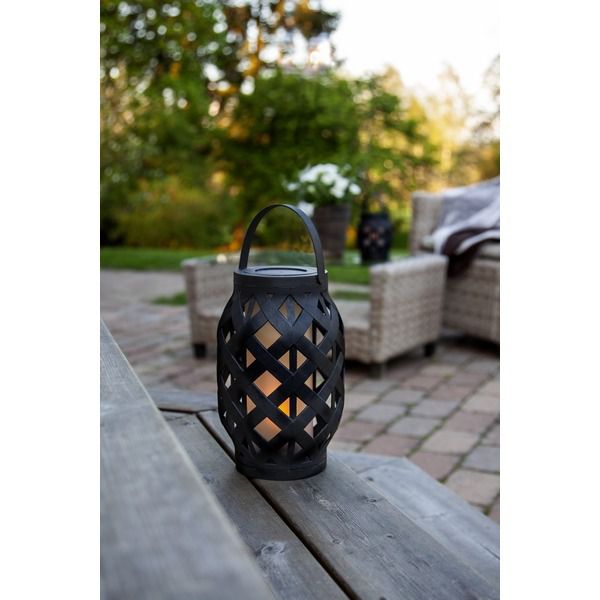LED Laterne Flame - Outdoor, Schwarz, 23cm Höhe, Timerfunktion