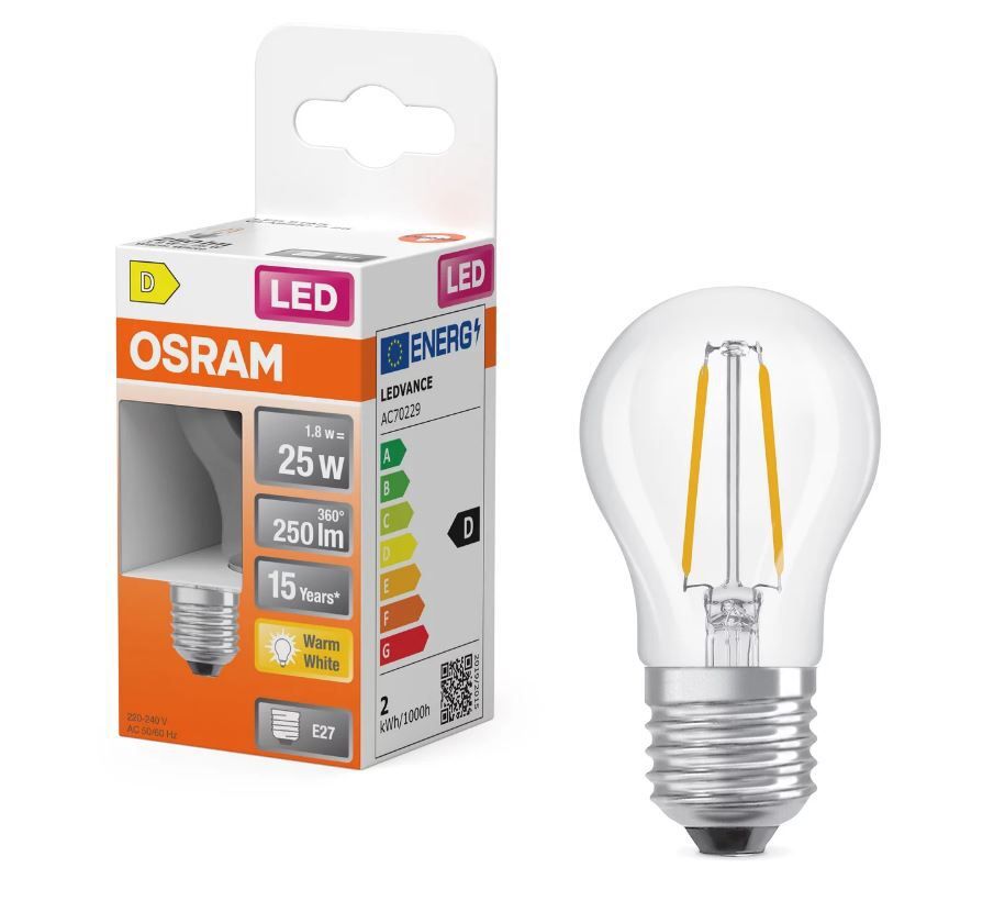 LED Leuchtmittel Retrofit CLASSIC P 25 CL 18. W/2700 K E27 - E27, 250lm, 2700K, 1.8W, 230V