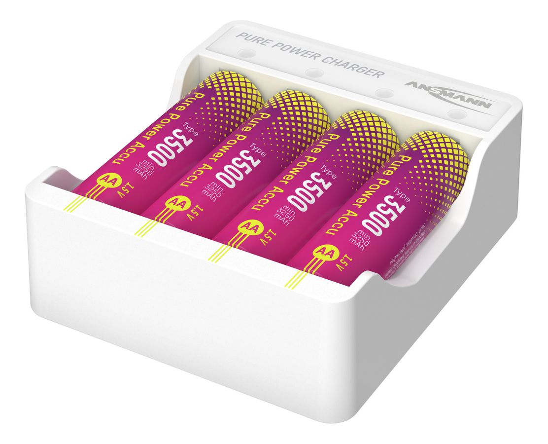 Pure Power Set 4× Mignon AA Akkus und Lademodul - Lithium-Ladegerät