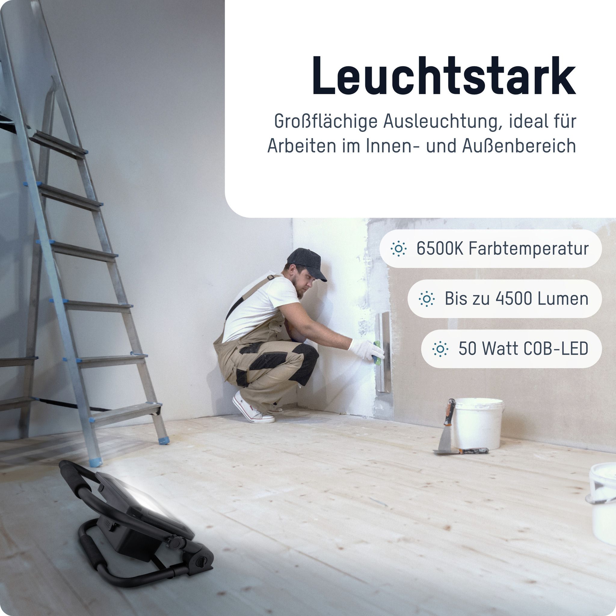 Arbeitsstrahler FL50 W 18 - 4500lm, IP54, Schwarz