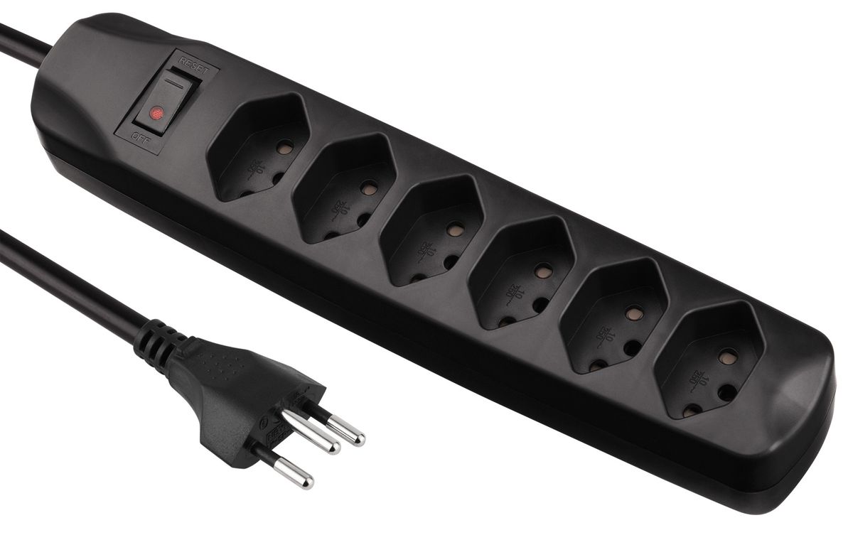 Fix Line Multiprise - 6xT13, 5.0m Kabel, H05VV-F 3G1mm2, schwarz, Kinderschutz