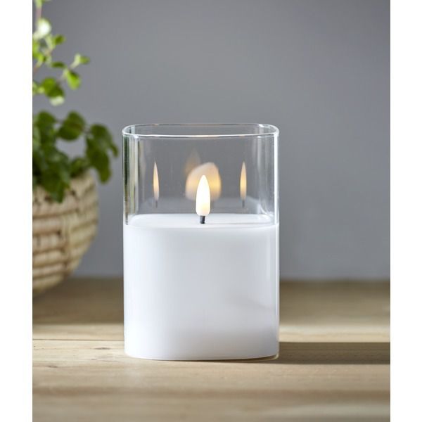 LED Pillar Kerze Flamme - Indoor, Transparent, 12.5cm Höhe, Timerfunktion