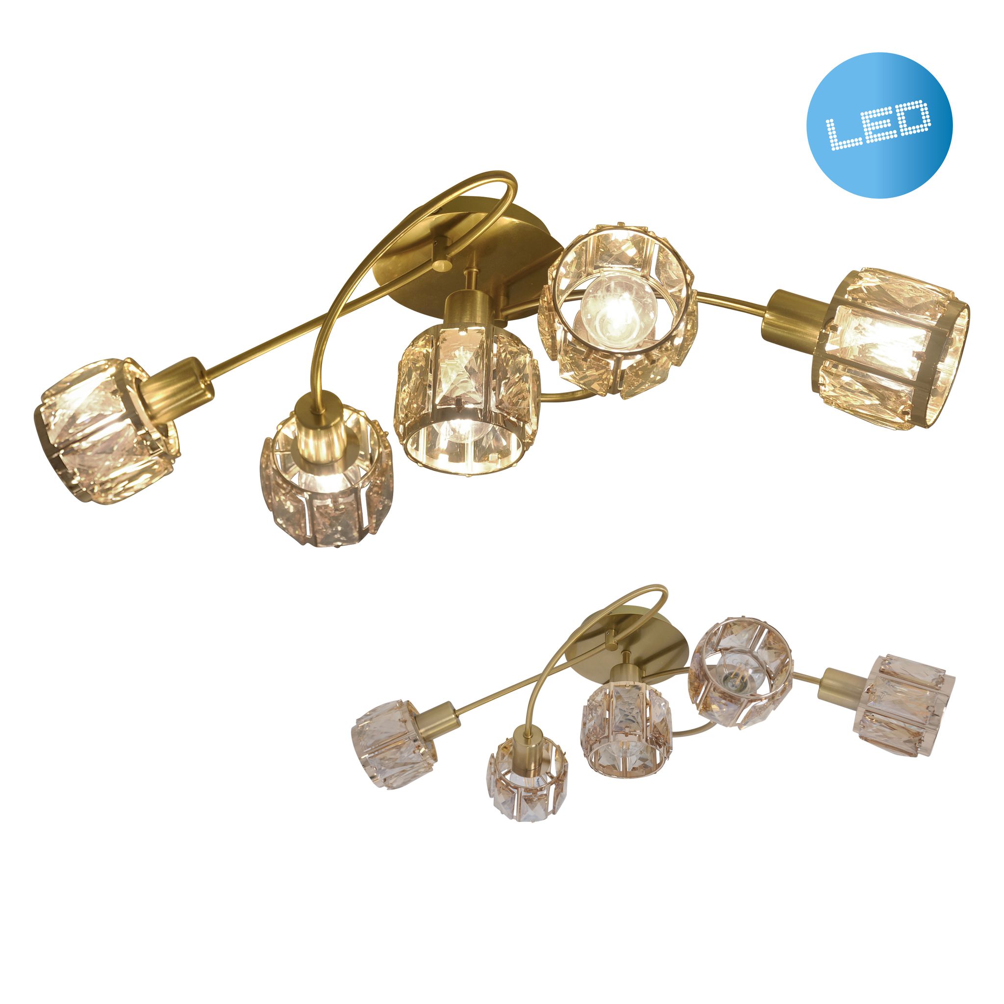 LED Deckenleuchte Josefa (5er Spot) - E14, 5x4W, 5x475lm, 3000K, IP20, gold, nicht dim., inkl. Leuchtmi., L=610mm, B=360mm, H=210mm