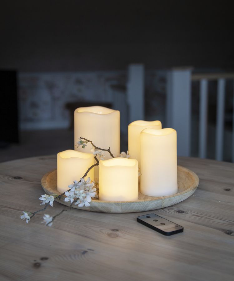 LED Pillar Kerze Paul 5er Pack - Outdoor, Elfenbein, Timerfunktion