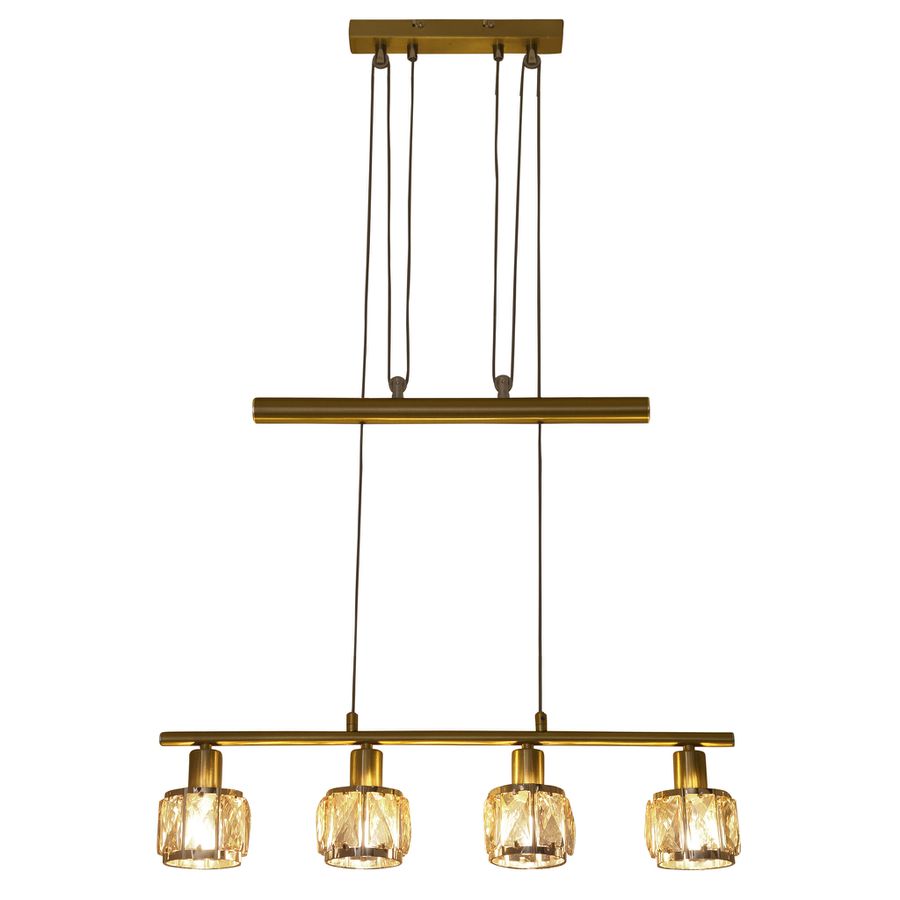 LED Gegenzug-Pendelleuchte Josefa - E14, 4x4W, 4x475lm, 3000K, IP20, gold, nicht dimmbar, Leuchtmi. inkl., B=210mm, PL=1000-1600mm
