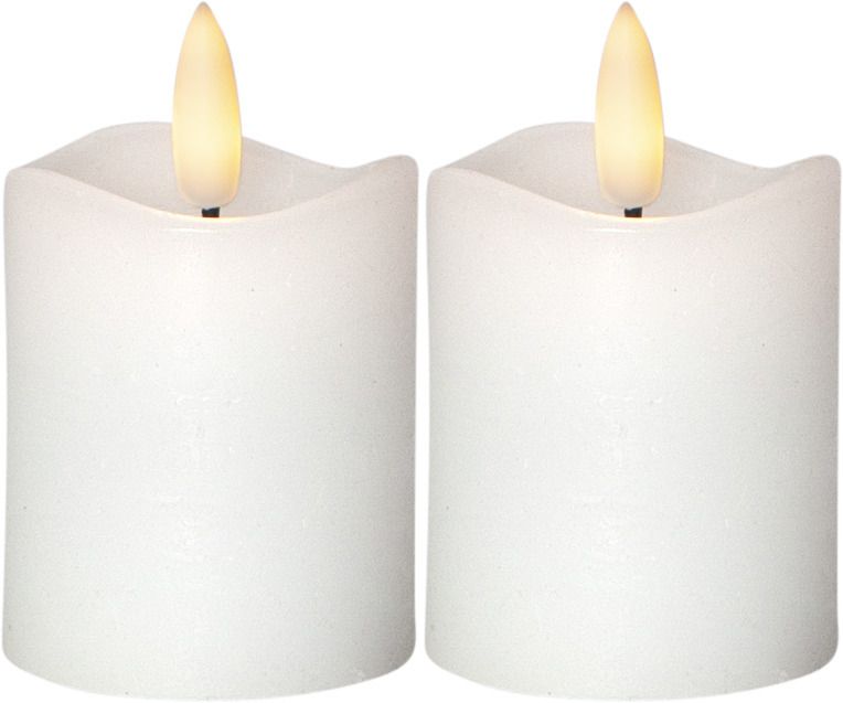 LED Pillar Kerze 2er Pack Flamme - Indoor, Weiss, 7.5cm Höhe, Timerfunktion