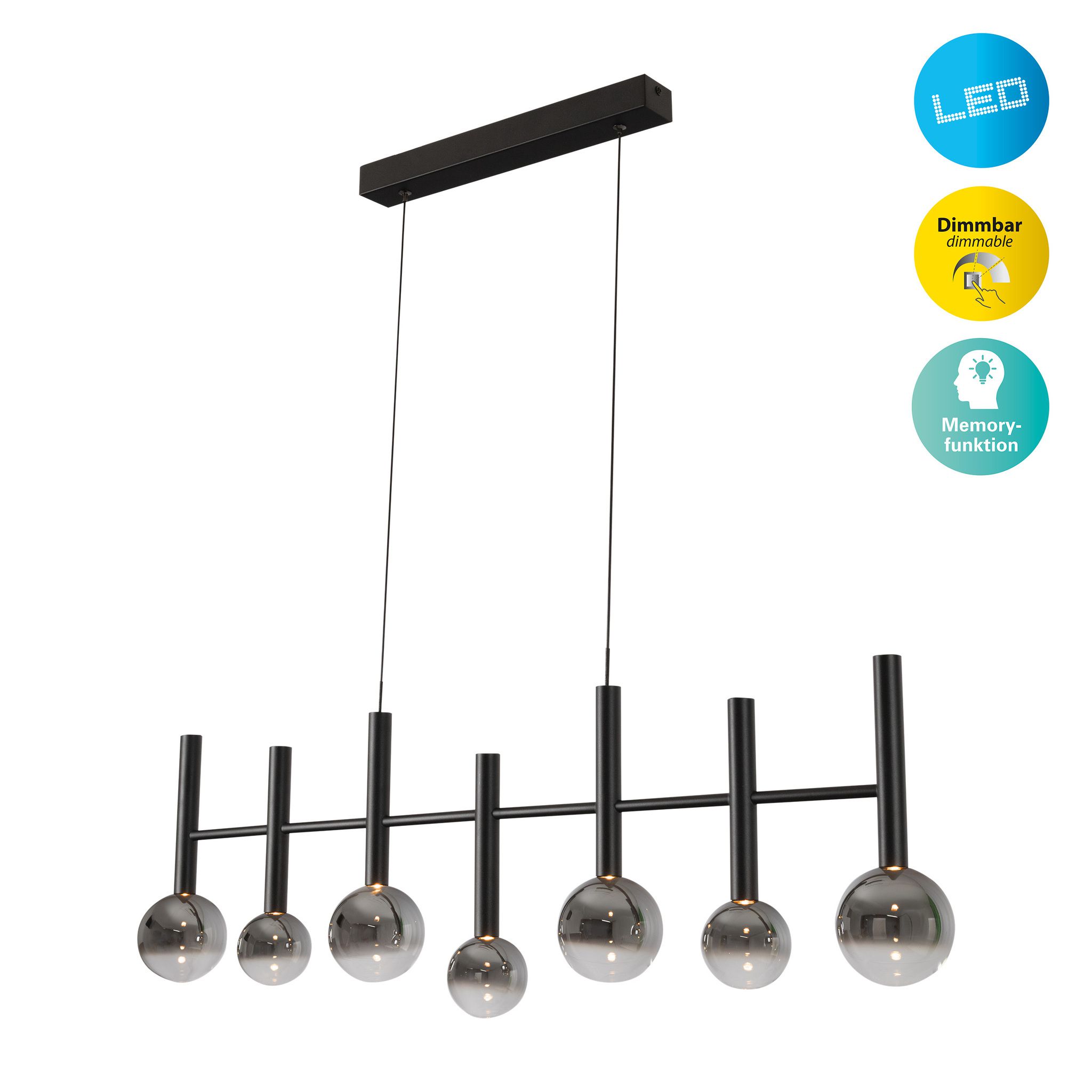 7er LED Pendelleuchte  SINGAPUR  L: 98cm schwarz - IP20, LED-Modul, Schwarz