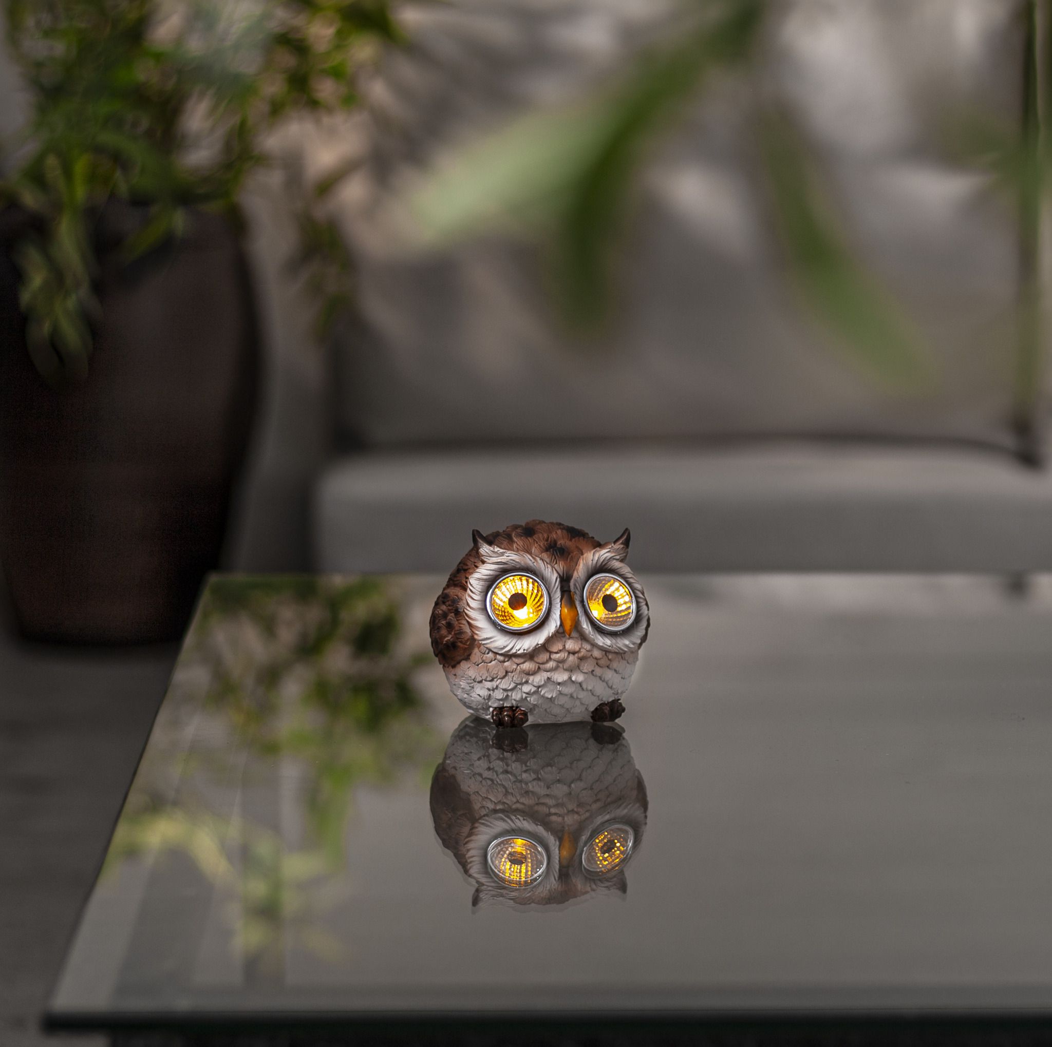 Display Solar Licht Owl - IP44, Warmweiss, Braun
