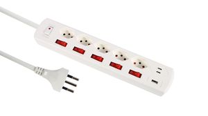 Steckdosenleiste Fix-Line+ MultiSwitch USB AC - 5x T13, 2x USB-C + 1x USB-A PD 20W, 2.0m Kabel, einzeln schaltbar + Hauptschalter, weiss