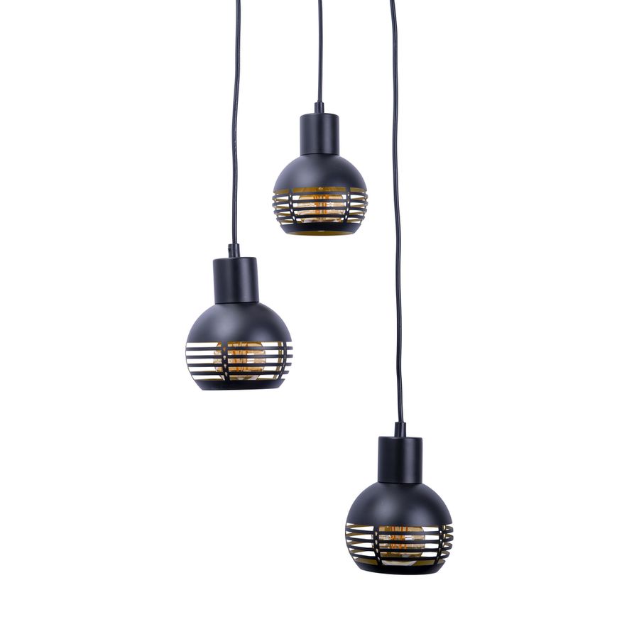 3er Pendelleuchte schwarz golden Casco - E27, IP20