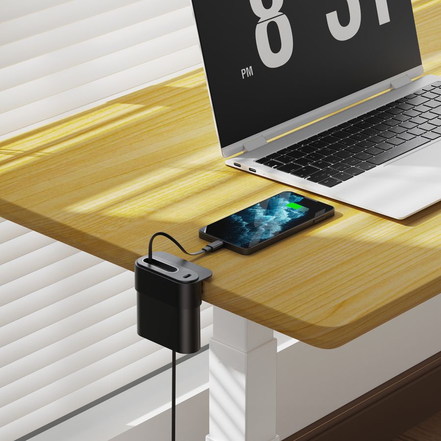 Mini Desktop Charger USB A+C PD20W Schwarz - mit ausziehbarem USB-C Kabel