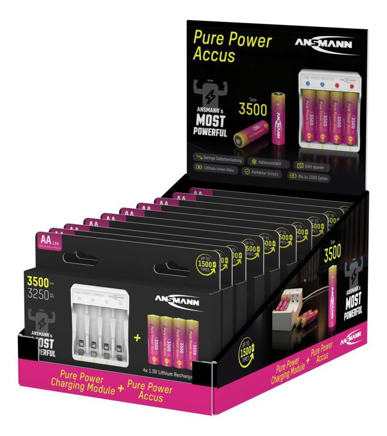 Pure Power Set 4× Mignon AA Akkus und Lademodul - Lithium-Ladegerät