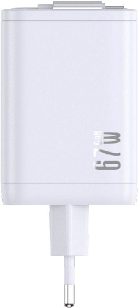 67W GaN 2-Port Fast Charger integr. USB-C Cable - Out: USB-C / USB-A: 67W PD, integriertes 70cm USB-C Kabel, weiss